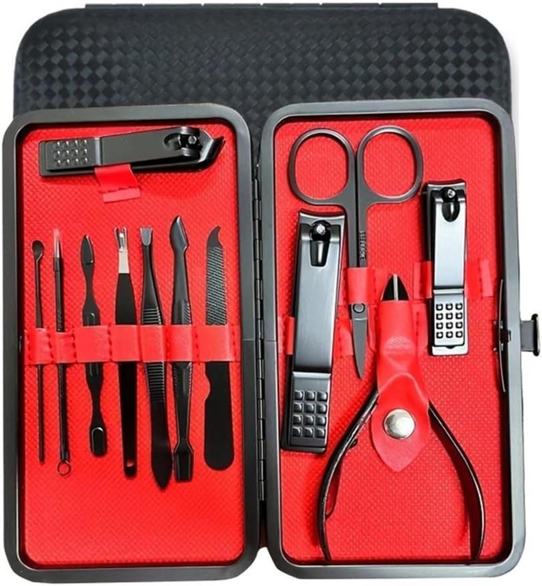Roestvrijstalen manicure-pedicureset Nagelvoetverzorging Zwarte nagelknipperset, zwart 12-delige set