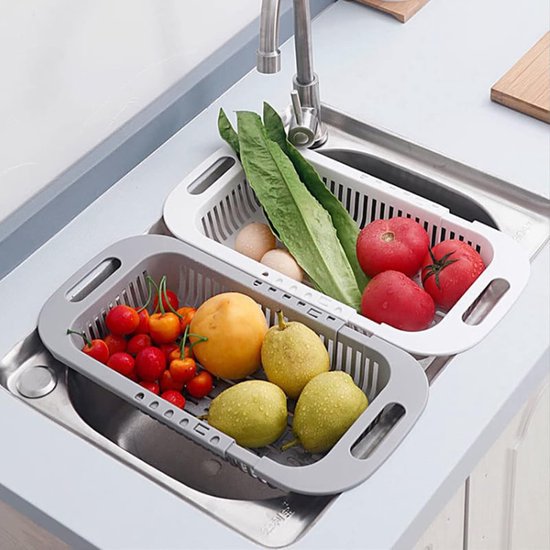 Extendable drain basket, over the sink colander sieve basket, colander fruit and vegetables drain basket, adjustable sieve sink laundry basket — afbeelding 4