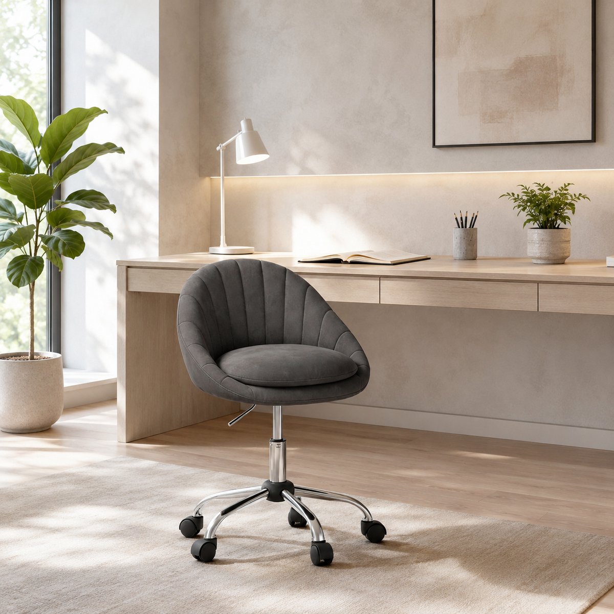 Welltin Bureaustoel - Draaibare bureaustoel - Make-upstoel - Computerstoel - Ergonomische Bureaustoel - Met rugleuning - Ontspanningsstoel - Donkergrijs