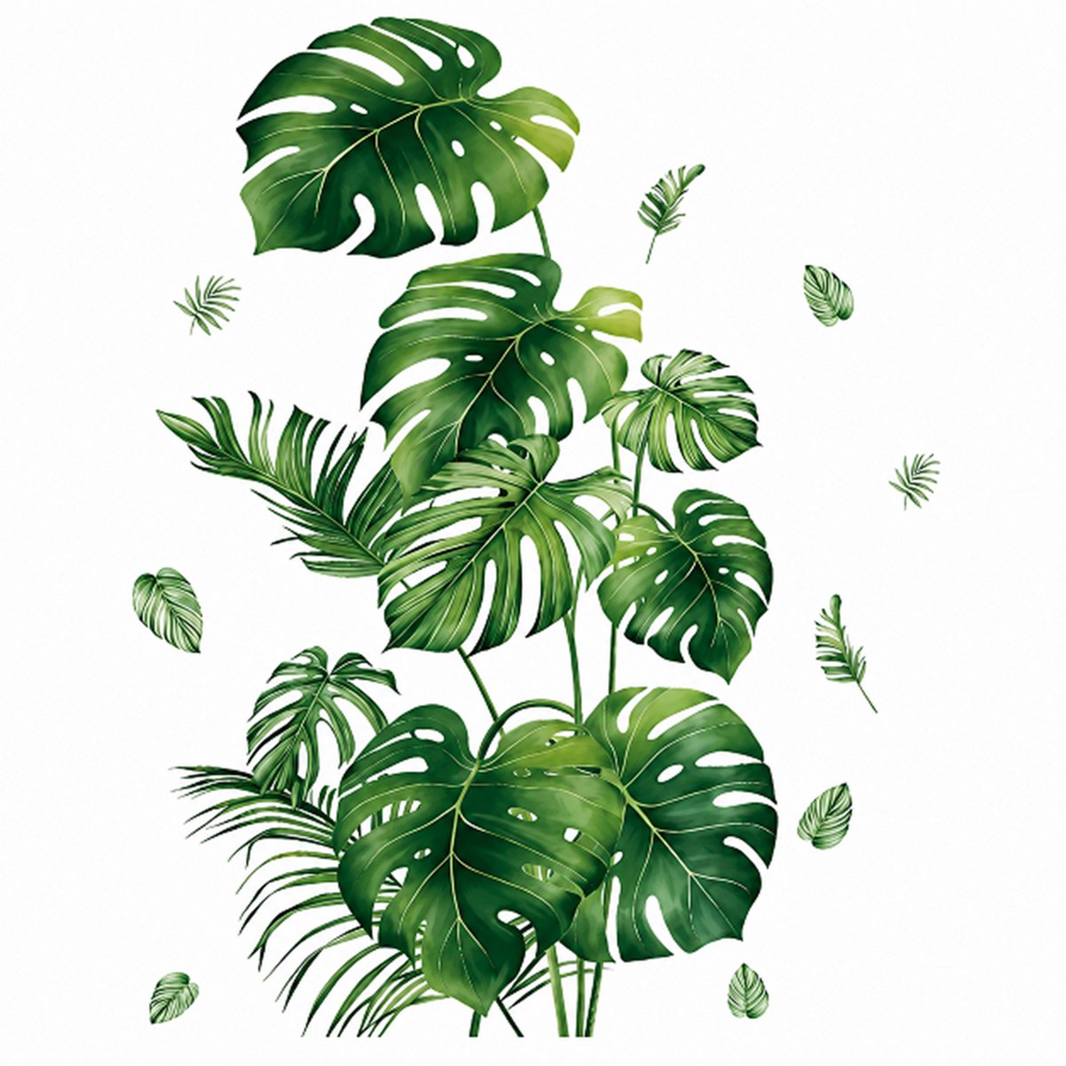 PolkaHome Muursticker Monstera Bladeren – Zelfklevende Botanische Wanddecoratie – PVC – 60 x 40 cm – Groene Planten Sticker voor Woonkamer, Slaapkamer, Hal en Toilet
