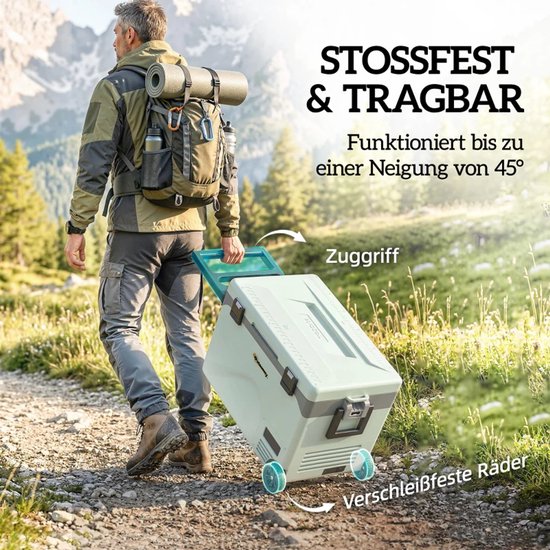 Compressor Koelbox - 42,5 L - tot -20°C - Stille Elektrische Koelkast - Autokoelkast - Koeler met Bluetooth, Rolhandvat & Telefoonhouder - AC/DC - 12V-24V/100-240V - Voor Auto & Huis - voor Boten, Campers en op Reis - Groen + Zwart van ZYLARO — afbeelding 5