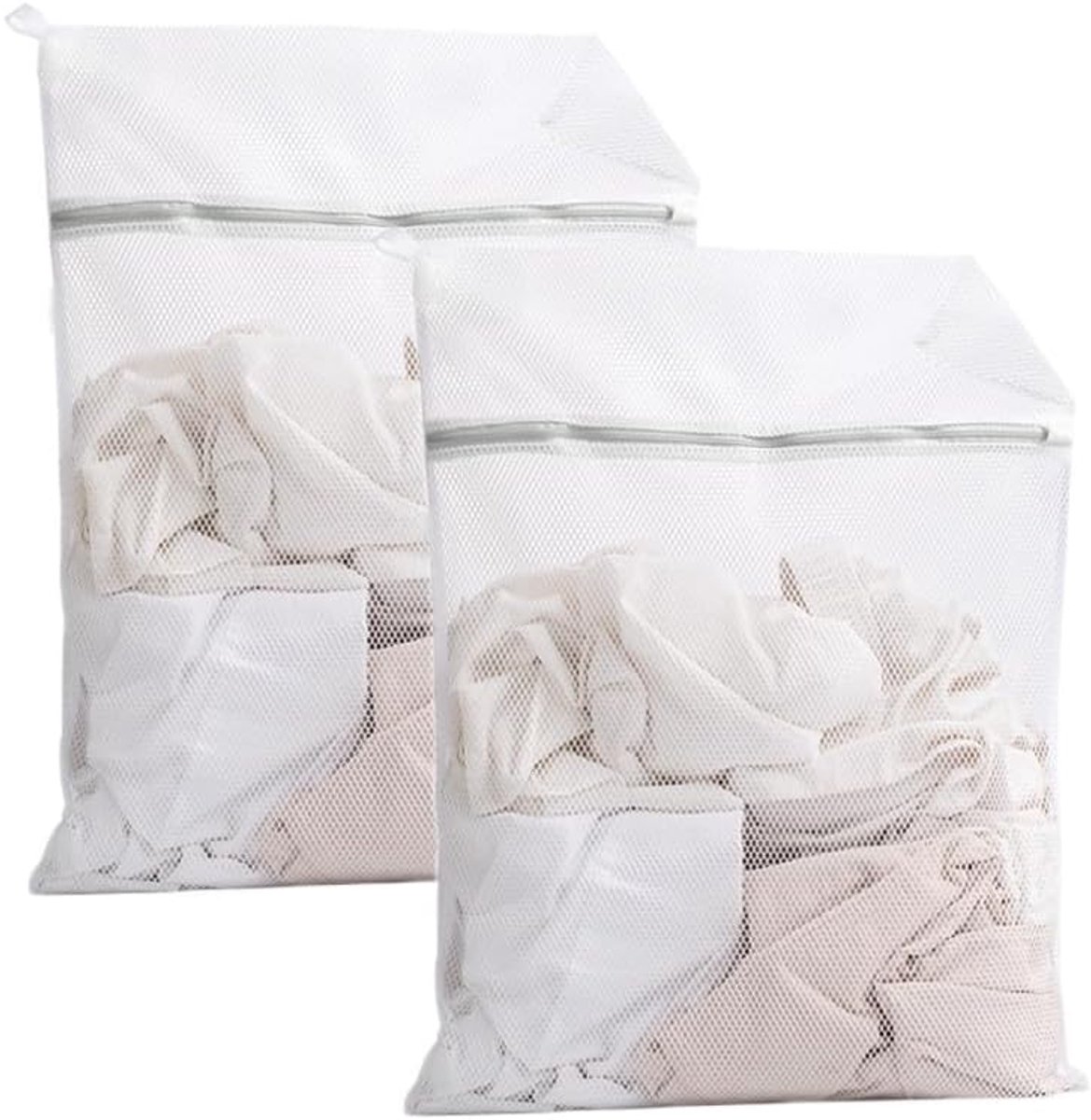 Wassen Netten - Wäschebeutel voor Waschmachine - 2 Stuks 40x50cm - Duurzaam Polyester met Rits - Voor Fijne Kleding en Schoenen - Wit
