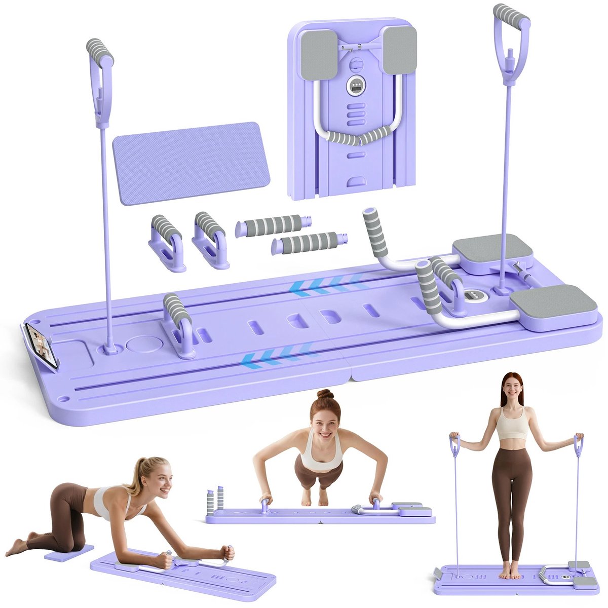 VIVERO - Pilates board - Pilates reformer - Pilates bord - Multifunctioneel pilates voor thuis - Inklapbaar en makkelijk op te bergen - Kleur paars