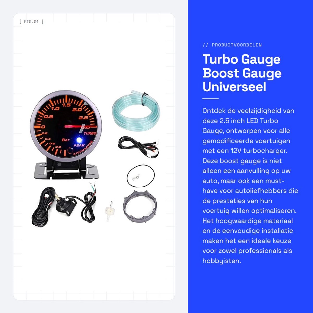 Dailygoods- Turbo Gauge 60MM - 3.0 BAR - LED Verlichting - Universeel 12V - Hoogwaardige Materialen - Eenvoudig te Installeren - Boostmeter