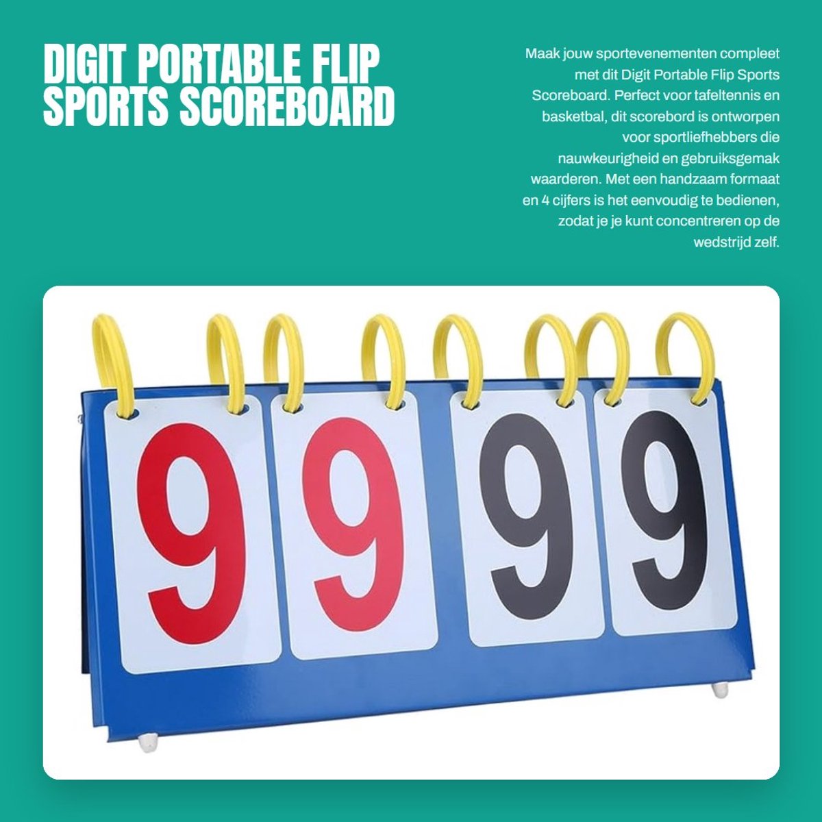 Dailygoods- Scorebord 3/4-cijferig - Duurzaam PVC - Waterdicht - Tafeltennis/Basketbal - Lichtgewicht - Afmetingen 26x17,5 cm / 37x17,5 cm - Sportscorebord
