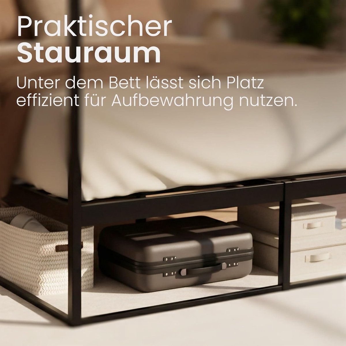 Nordic Elegance Hemelbed 180x200 cm Zwart Metaal met Lattenbodem en Opbergruimte – Mobili Bella