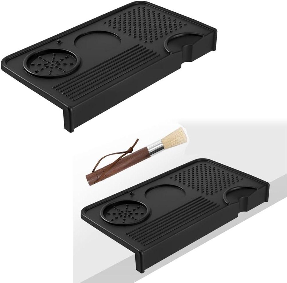 Espresso Tamping Mat - Koffie Accessoire - Barista Werkplek - Multi Slot Design - 26.5 x 14 cm - Zwart