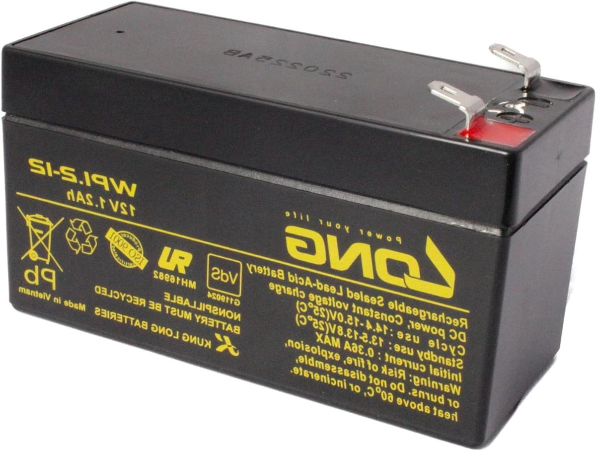 Oplaadbare Batterij - AGM VRLA - Noodstroom Systemen - Onderhoudsvrij - 12V 1.2Ah - Zwart
