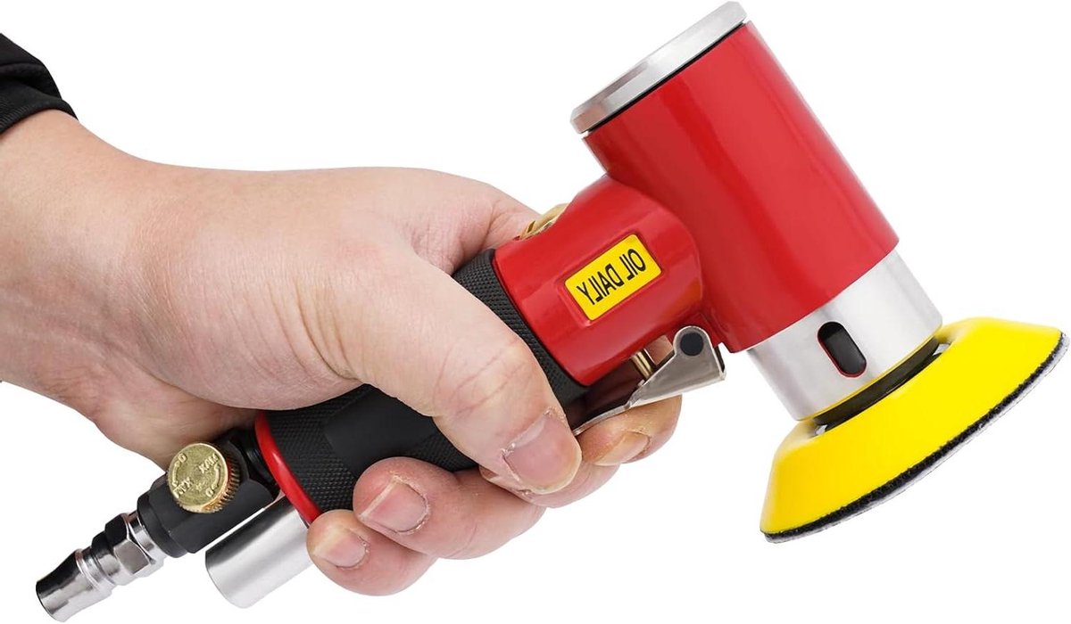 Pneumatische polijstmachine - Metaal polijstgereedschap - Oppervlakken glad maken - Luchtbediend 10000 RPM - 30 schuurpapier - Rood