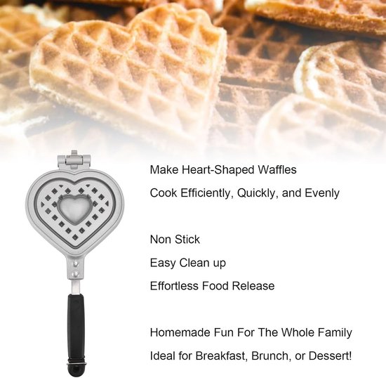 Wafelpan Hartvormig - Wafelijzer Pan - Ontbijt Bakken - Dubbelzijdig Ontwerp - 5.7x13.8 inch - Zwart — afbeelding 5