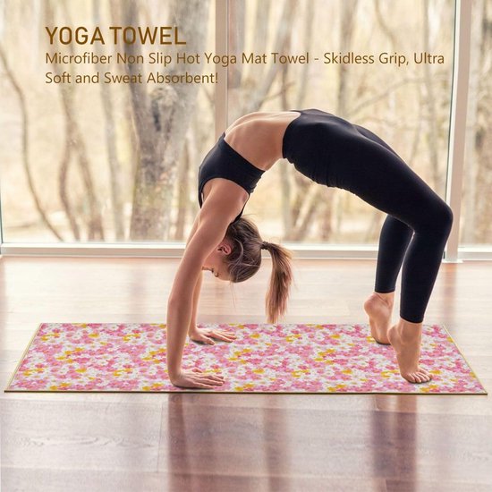 Yoga Handdoek - Oefenmat Dekje - Zweet Absorberen - Antislip Onderkant - 185 x 68 cm - Bloemenprint — afbeelding 2