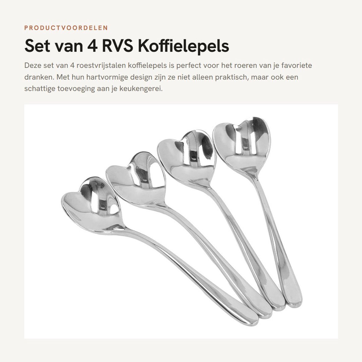 Dailygoods- Koffielepel 4 Stuks - Roestvrij Staal - Ergonomisch Handvat - Hartvormig - Duurzaam - Lichtgewicht 102x24mm - Lepel