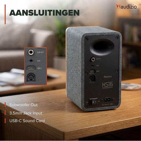 Audizio KS16 boekenplank speakers - Bluetooth speaker set - Platenspeler speakers - 100W - Bamboe van Audizio — afbeelding 4