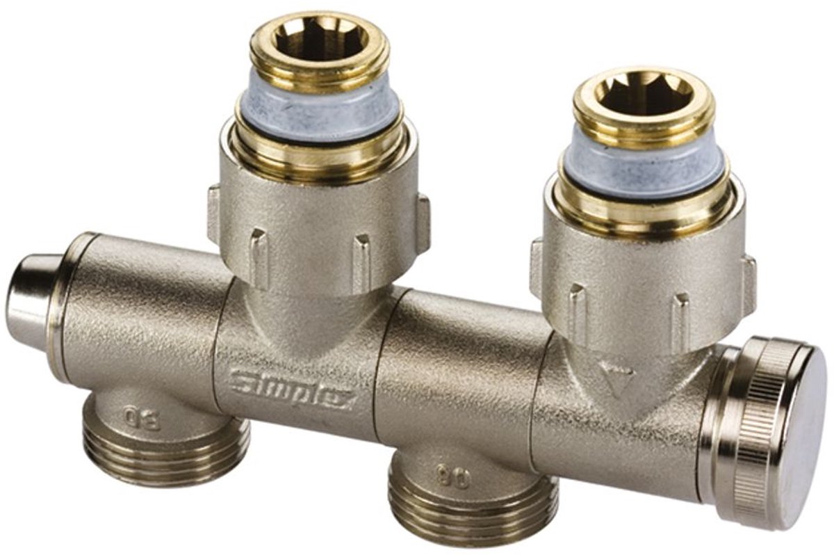 Flamco Uni-kraanblok VARIOCON, zwenkbaar U1 G3/4i x G3/4a vern. m. nippel, m.ontl., F10026