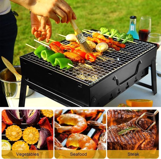 Daity 1 stuk - Houtskoolbarbecue - Draagbare tafelgrill, camping- & picknickgrill - Afneembare, inklapbare minigrill voor buiten, terras en camping (Groot) - Zwart van daity — afbeelding 5