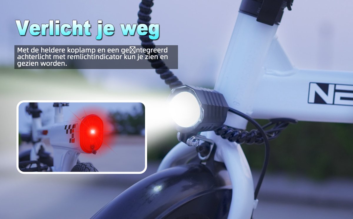 YEE GOO Elektrische Fiets - 250 W Motor - 36V 7,8Ah Batterij - 30-45 km Actieradius - 14 Inch Banden - Schijfremmen voor en achter - LED-verlichting en LCD-display - Draagbare e-bike voor woon-werkverkeer in de stad - Wit. – foto 8
