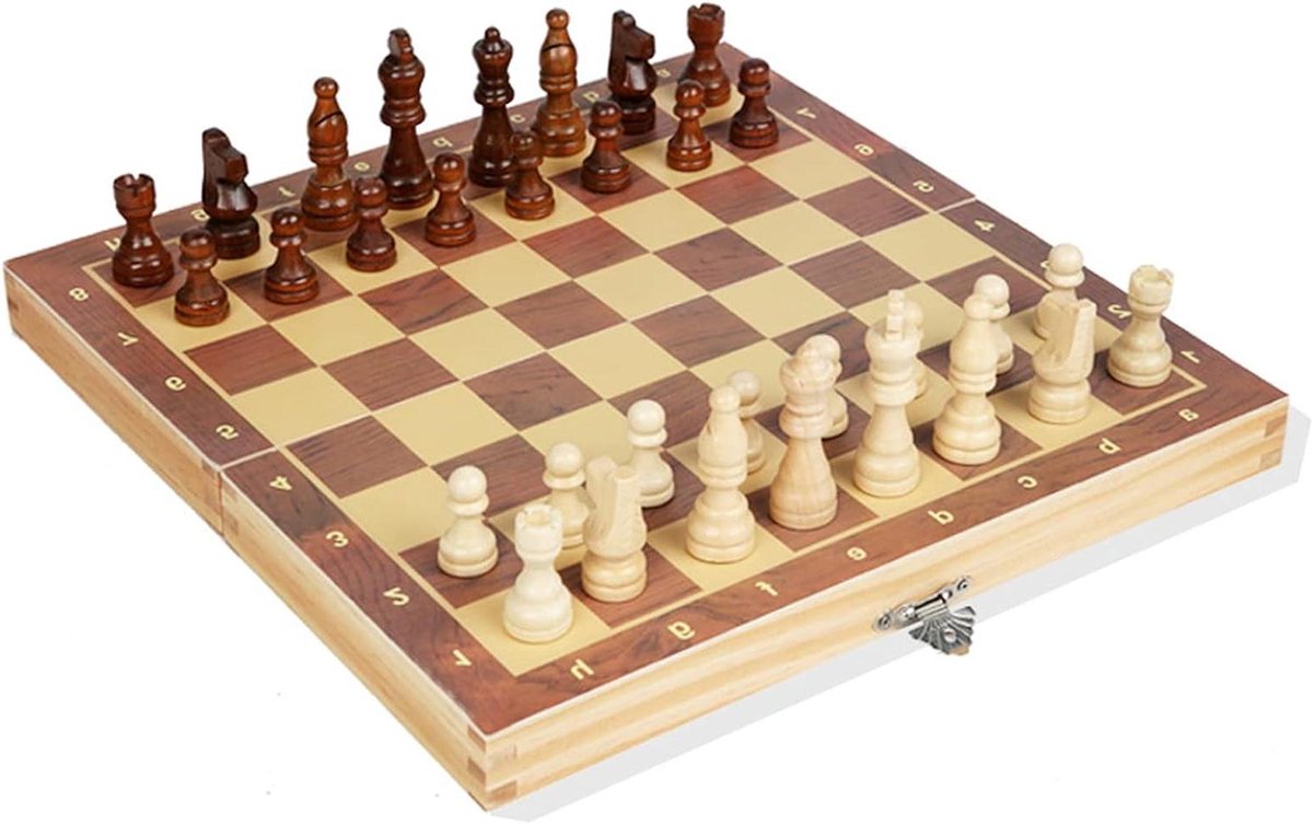 Houten Schaakspel Set - Schaakbord Magnetisch - Strategisch Spel - Ingebouwde Opbergruimte - 297 x 16 x 55 cm - Houtkleur
