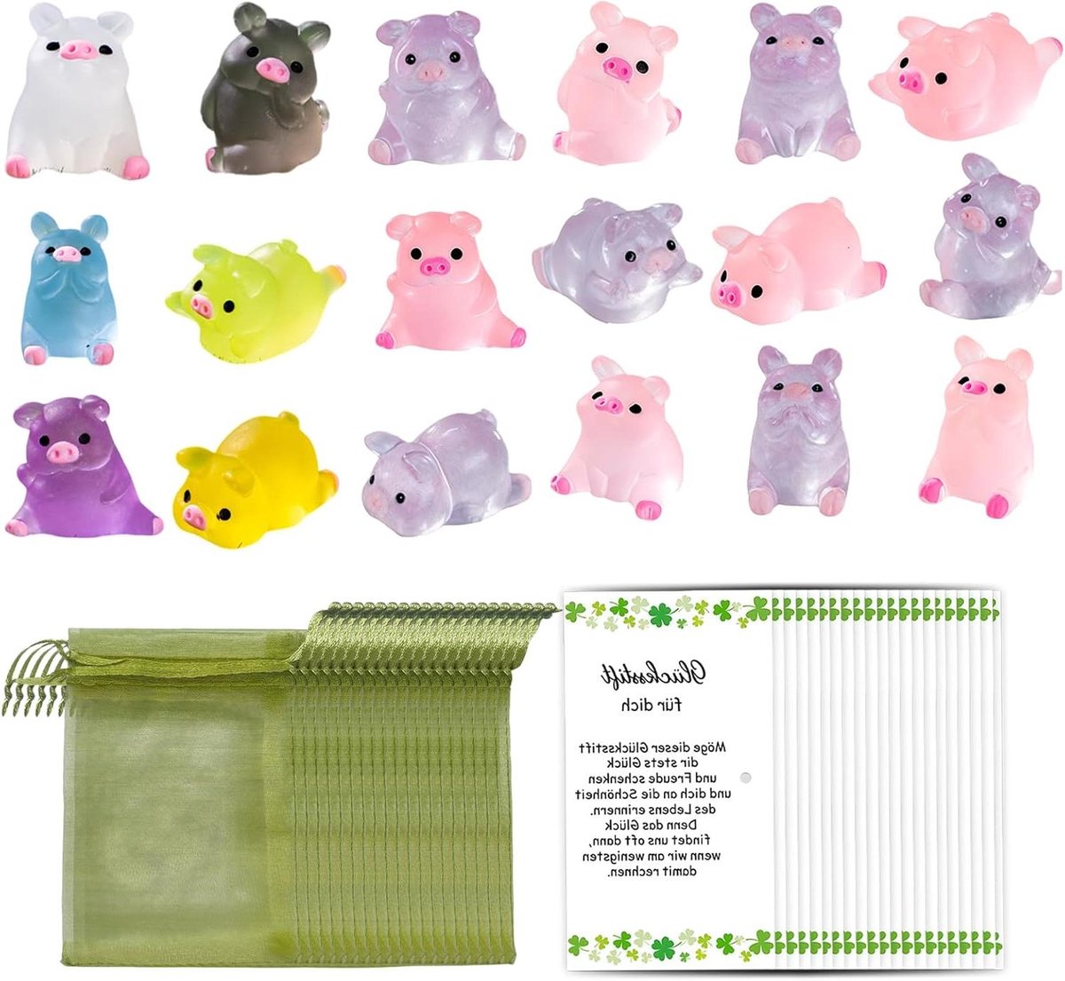 Geluksbrengers Oudejaarsavond - Mini Varkentjes - Gastgeschenken Delen - 18 Verschillende Figuren - 18 Stuks - Roze