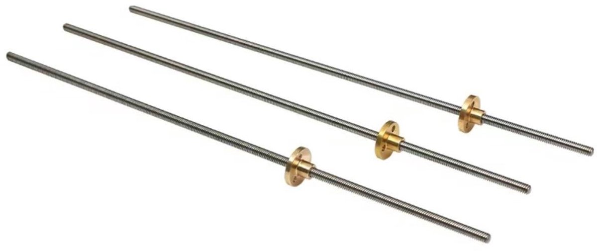 Trapeziumschroef - Spindel met moer - 3D printer onderdeel - Roestvrij staal ontwerp - 5 mm spindel - Zilver