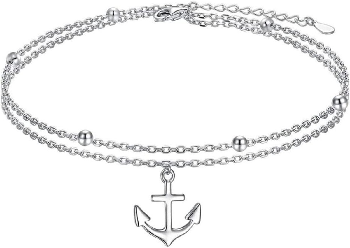 Women's Anklet Sterling Silver Sunflower Turtles Anchor Star Moon Beach Ankle Strap Double Layer Pearl Adjustable Boho Gift for Girls 9+1 Inch Sterling