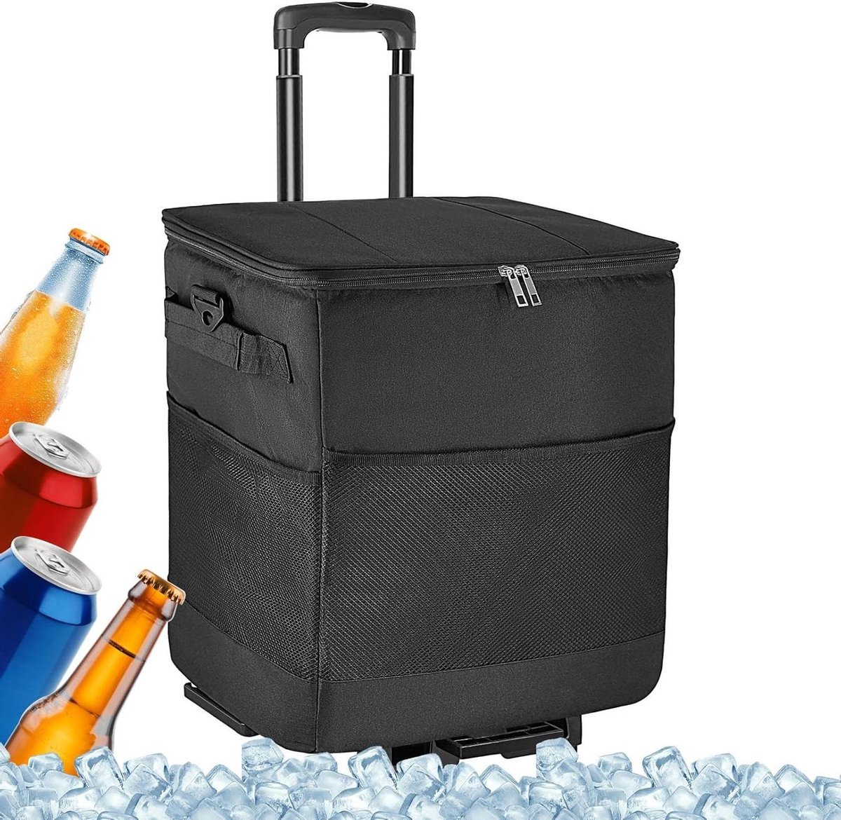 Koelbox met Wielen - Roller Cooler Trolley - Boodschappen en Kamperen - Verstelbare Draagfunctie - 35 Liter - Zwart