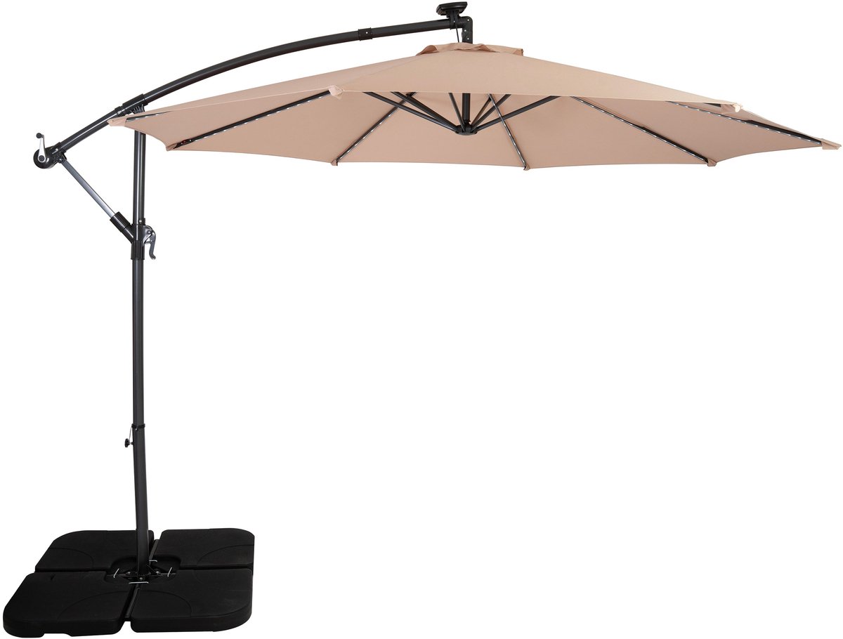 LED Zweefparasol 3 m & Vierkante Parasolvoet - beige - parasol met verlichting