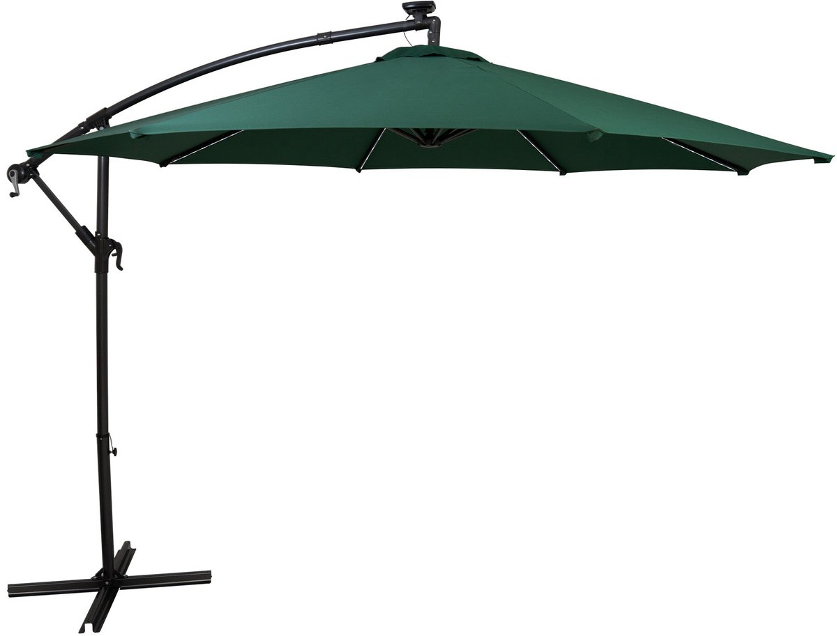 LED Zweefparasol 3 m - groen - hangparasol met verlichting voor tuin en terras