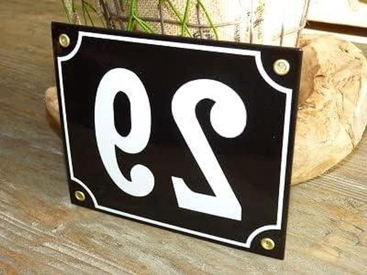 Emaille Huisnummer - Gebold Nummer - Huis Identificatie - Handgekleurde Opdruk - 18x15 cm - Zwart