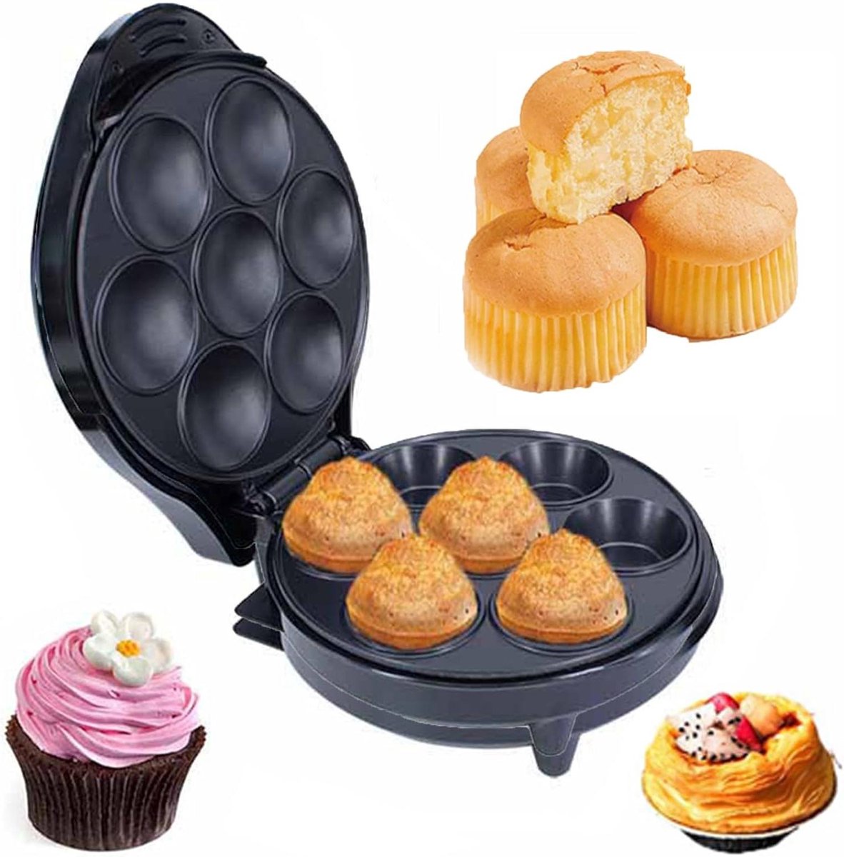 Mini taarten maker - Snack bakker - Desserts maken - Dubbelzijdig verwarmd - 20.5 x 26.3 cm - Zwart
