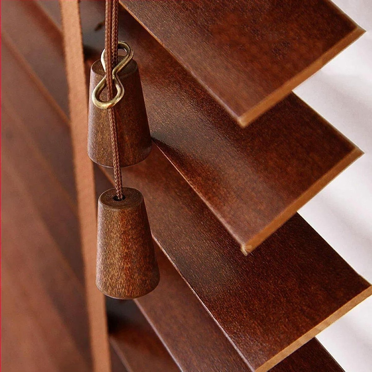 Houten Jaloezieën - Raambekleding - Privacy Creëren - Massief Hout - 50mm Lamellen - Bruin
