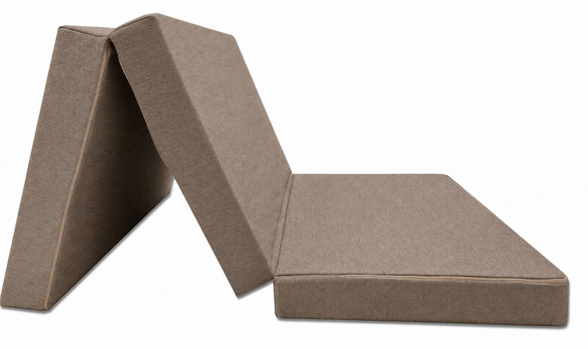 Opvouwbaar logeermatras met fauteuilfunctie - 200 x 120 x 10 cm - Schuimmatras, len donkerbeige
