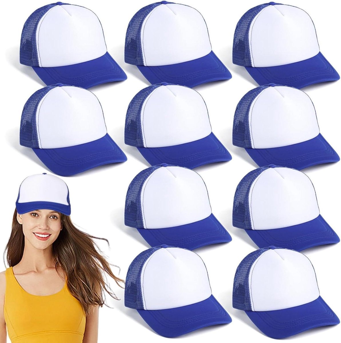 Trucker Caps - Mesh Petten - Zelf Ontwerpen - Verstelbare Snapback - 10 Stuks - Blauw