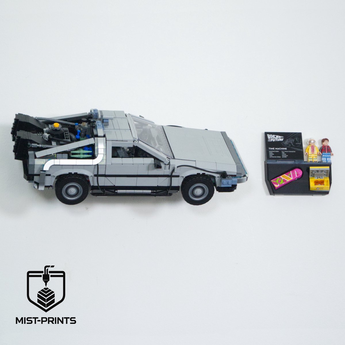 Mist-Prints - Wandbeugel voor bouwset 10300 - Muurhouder voor tijdmachine displaymodel - Geschikt voor LEGO - Zwart - 3D-geprint
