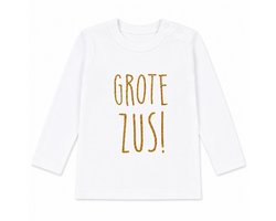 Aankondiging zwangerschap Shirt Ik word grote zus | lange mouw | wit met goud | maat 92 zwangerschap aankondiging bekendmaking Baby big sis sister