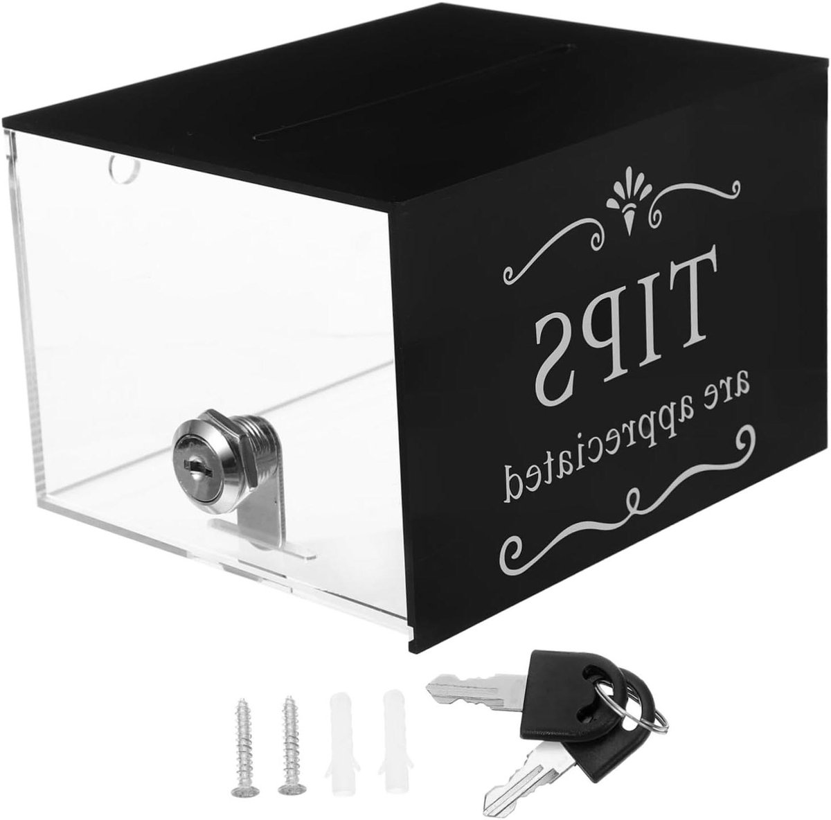 Acryl Tip Box - Geldkist Suggestiedoos - Geld Inzamelen - Met Slot - 12.5x15x10 cm - Zwart