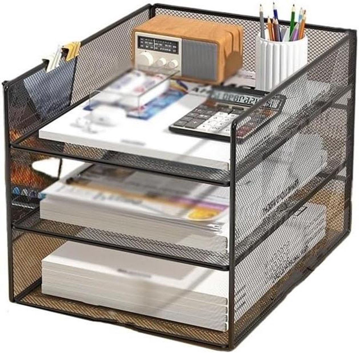 Bureau Organizer - Documentenhouder - Opgeruimd Werken - 3 Lagen Metaal - Compact Formaat - Groen