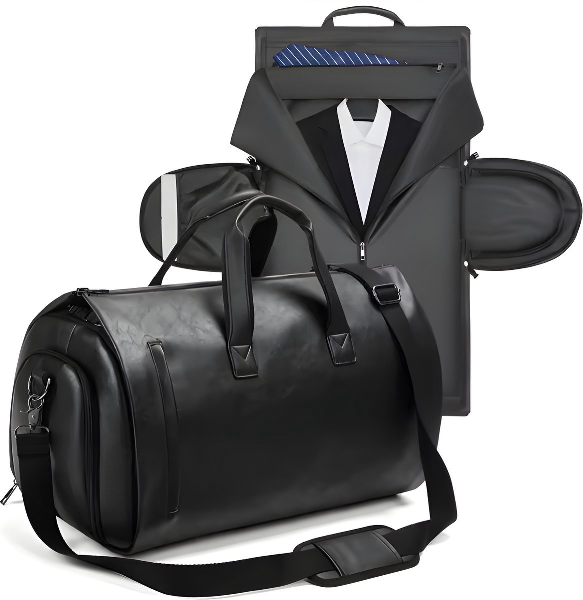 CarryQuest® - Weekendtas Heren en Dames - Opvouwbare Reistas Handbagage - Duffel Bag met Kledinghoes - Schouderriem - Smart Sleeve - Waterafstotend - Zakelijk - Zwart