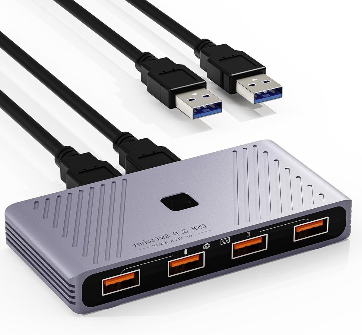 USB 3.0 Schakelaar - Hub Delen - Apparaten Delen - Eén Knop Bediening - 4 Poorten - Zilver