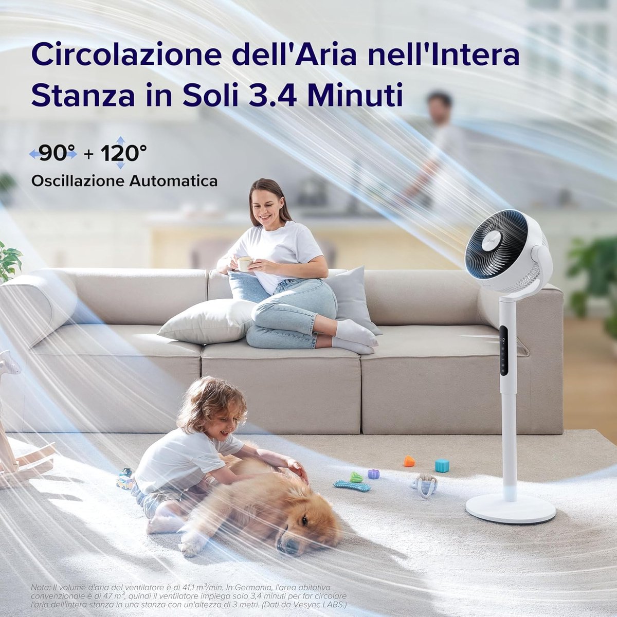 Vloer Ventilator - Staande Fan - Kamertemperatuur Regelen - Klassieke Stijl - 110.8 cm - Wit