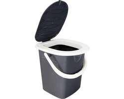 Campingtoilet met deksel - Draagbaar toilet - Mobiele sanitaire oplossing - Belastbaar tot 120 kg - 35 cm zithoogte - Grijs-wit
