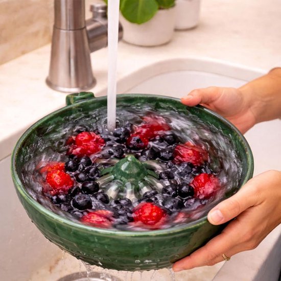 Fruit Groente Spinner - Bessen Reiniger - Snel Producten Wassen - Unieke Centrale Kegel - 15x15x8 cm - Groen — afbeelding 3