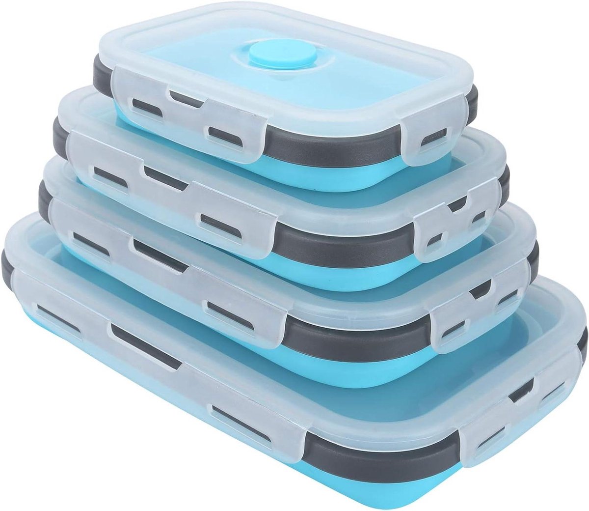 Opvouwbare Lunchbox - Voedselcontainer - Maaltijden Meenemen - Magnetron & Vaatwasserbestendig - 4 Delige Set - Blauw