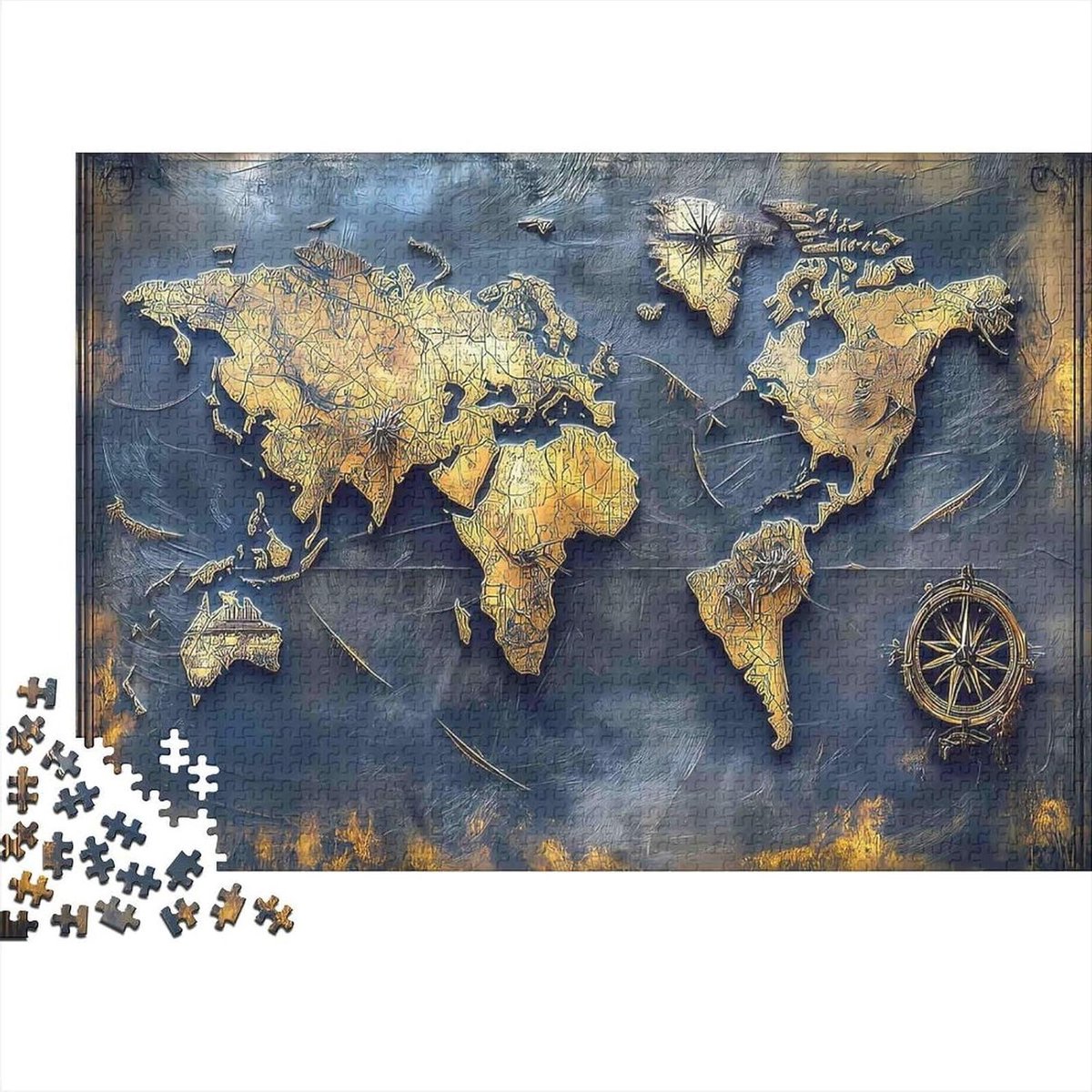 Wereldkaart Puzzel - Educatief Spel - Ontspanning Thuis - Gerecycled Materiaal - 1000 Stukjes - Vintage Stijl