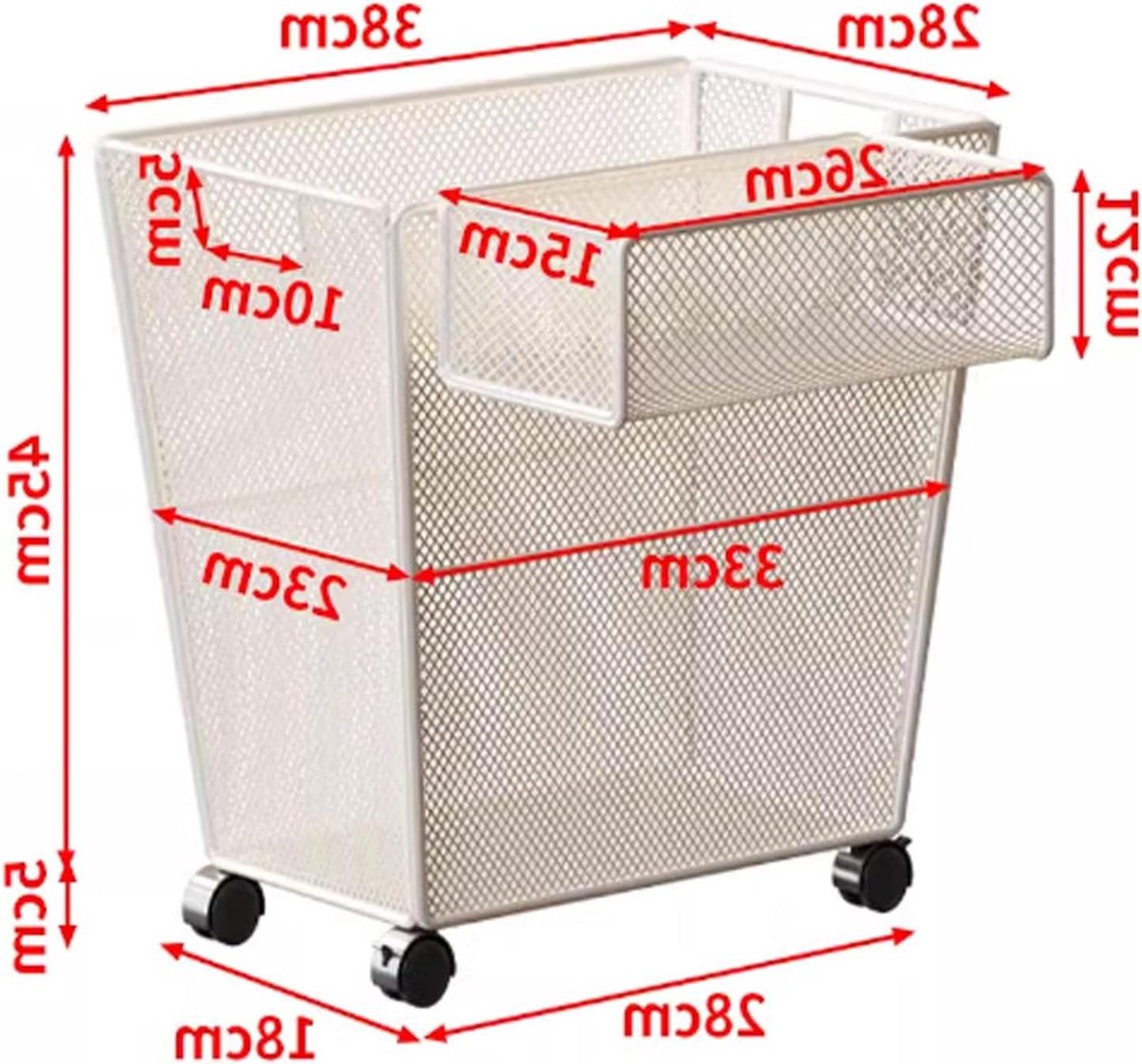 Wasmand Op Wielen Rolbare Mand Vuile Was Sorteren 360 Graden Wielen 38x28x50 cm Wit