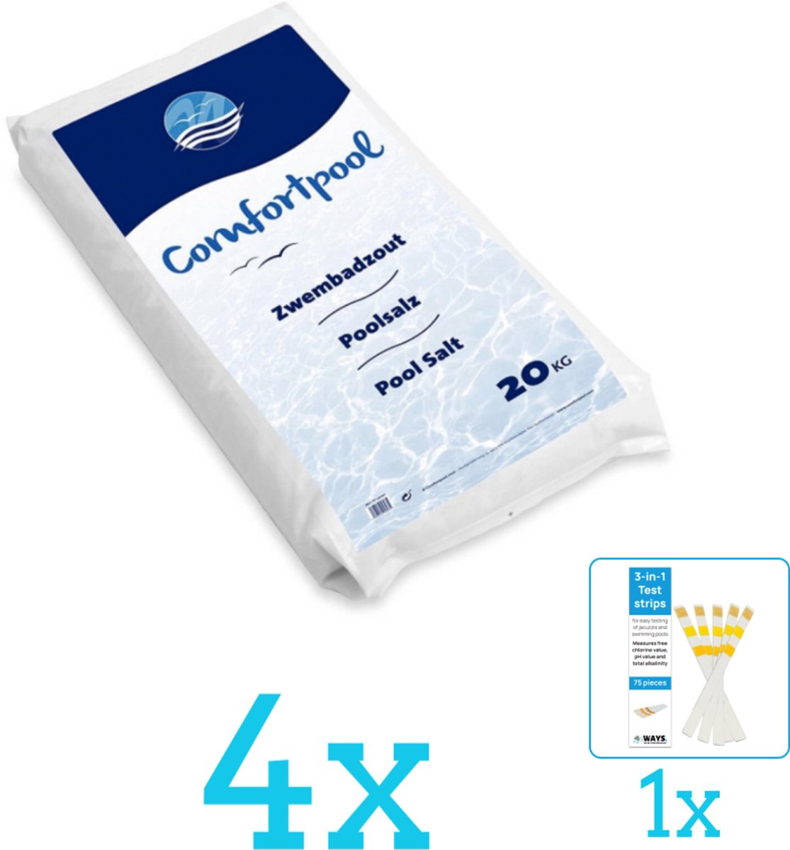 Comfortpool - Zwembadreinigingsmiddel - Zwembadzout - 20 kg - Volumebundel - Zwembadzout - 4-delig