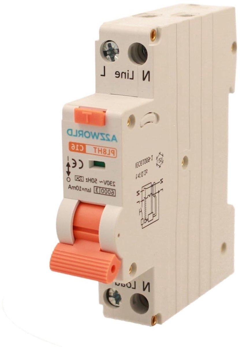 Differentiaalschakelaar - RCBO automaat - Vochtige ruimtes beveiligen - 10mA gevoeligheid - 1 DIN module - Grijs