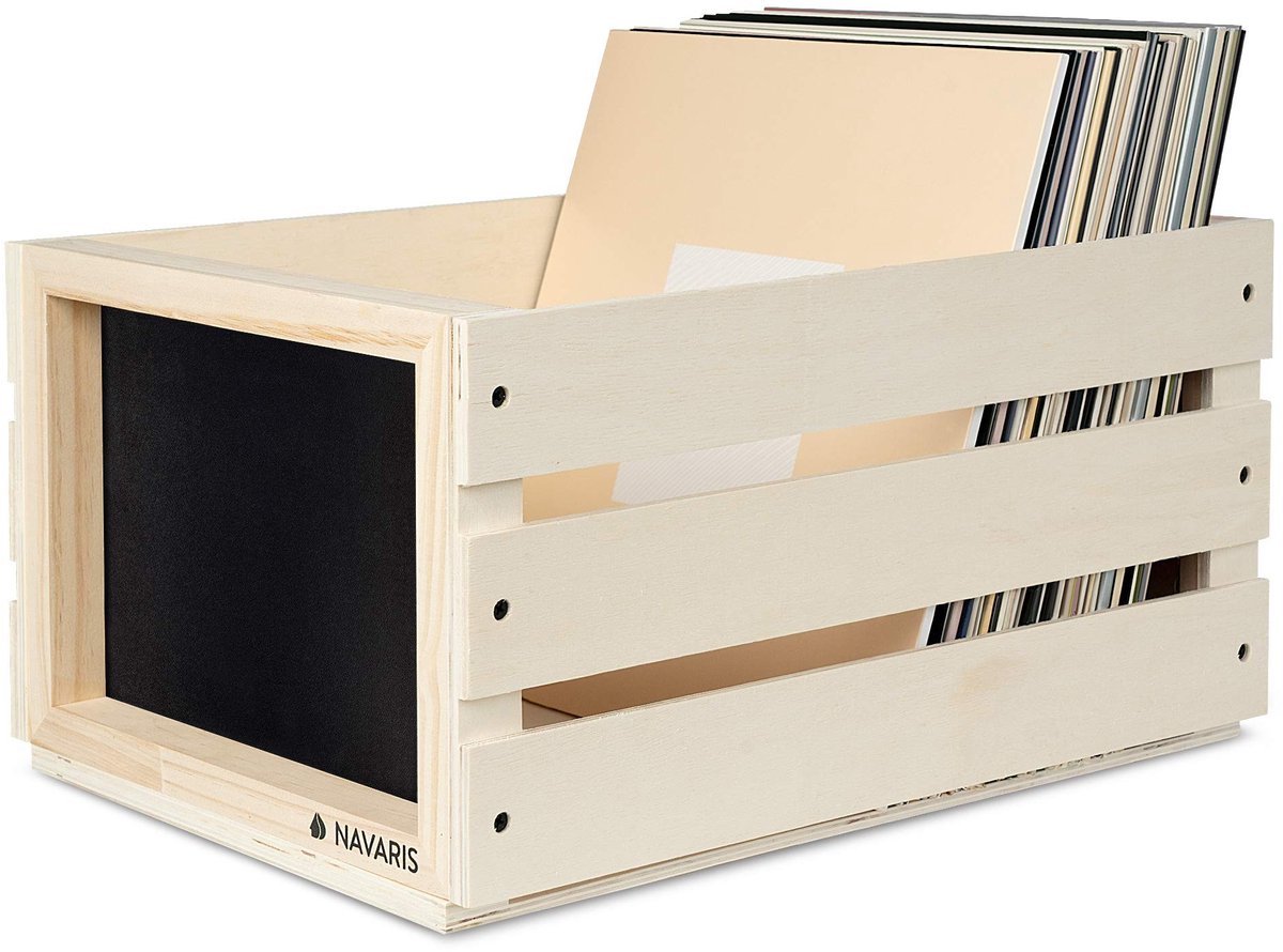 Dailygoods - Houten Opbergkist voor LP's met Krijtbord in Vintage Stijl