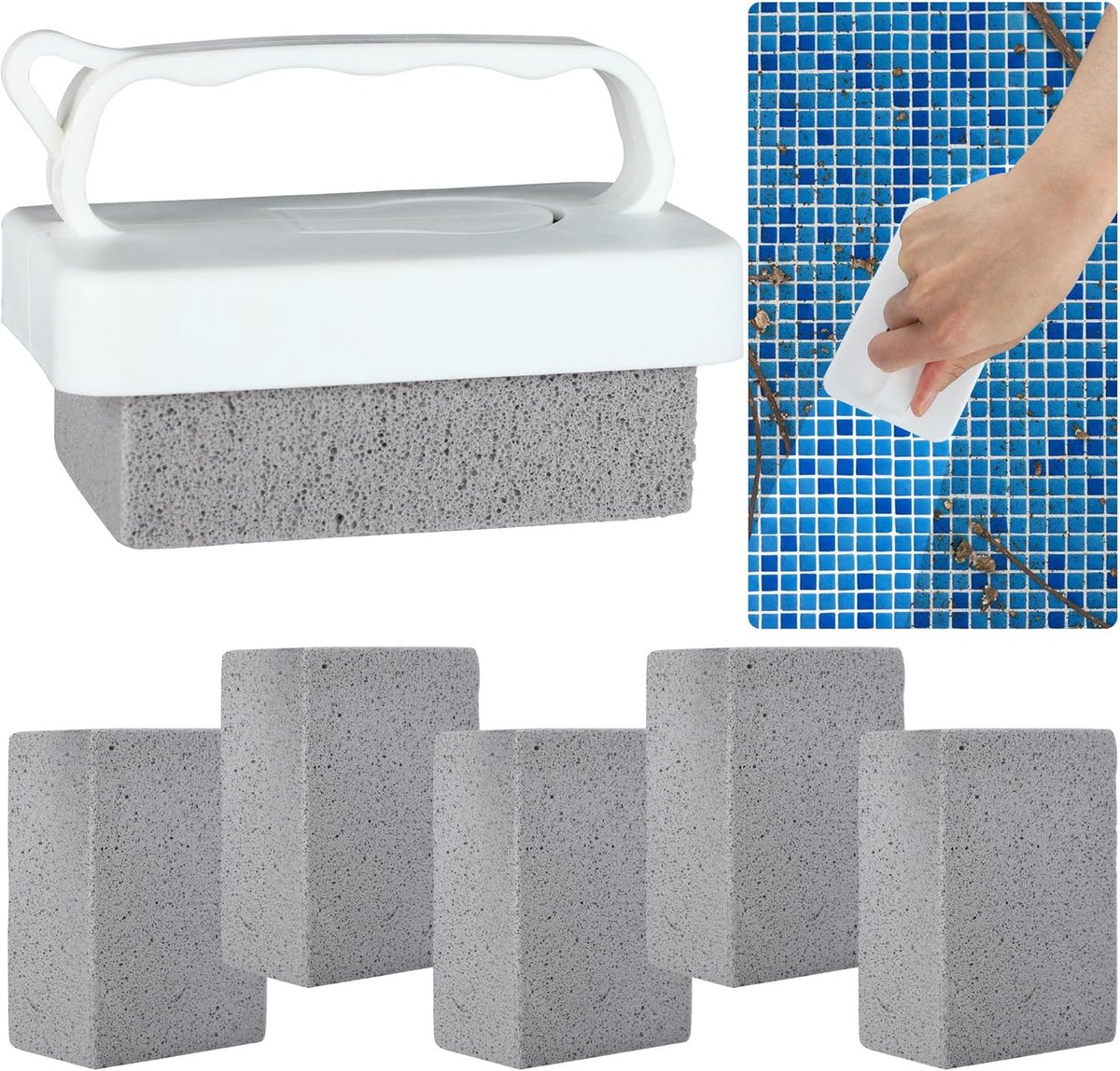 6-delige handset van puimsteen voor zwembaden, geschikt voor het reinigen van zwembadtegels, het vervangen van tegels in zwembaden en het reinigen van beton en spa's.