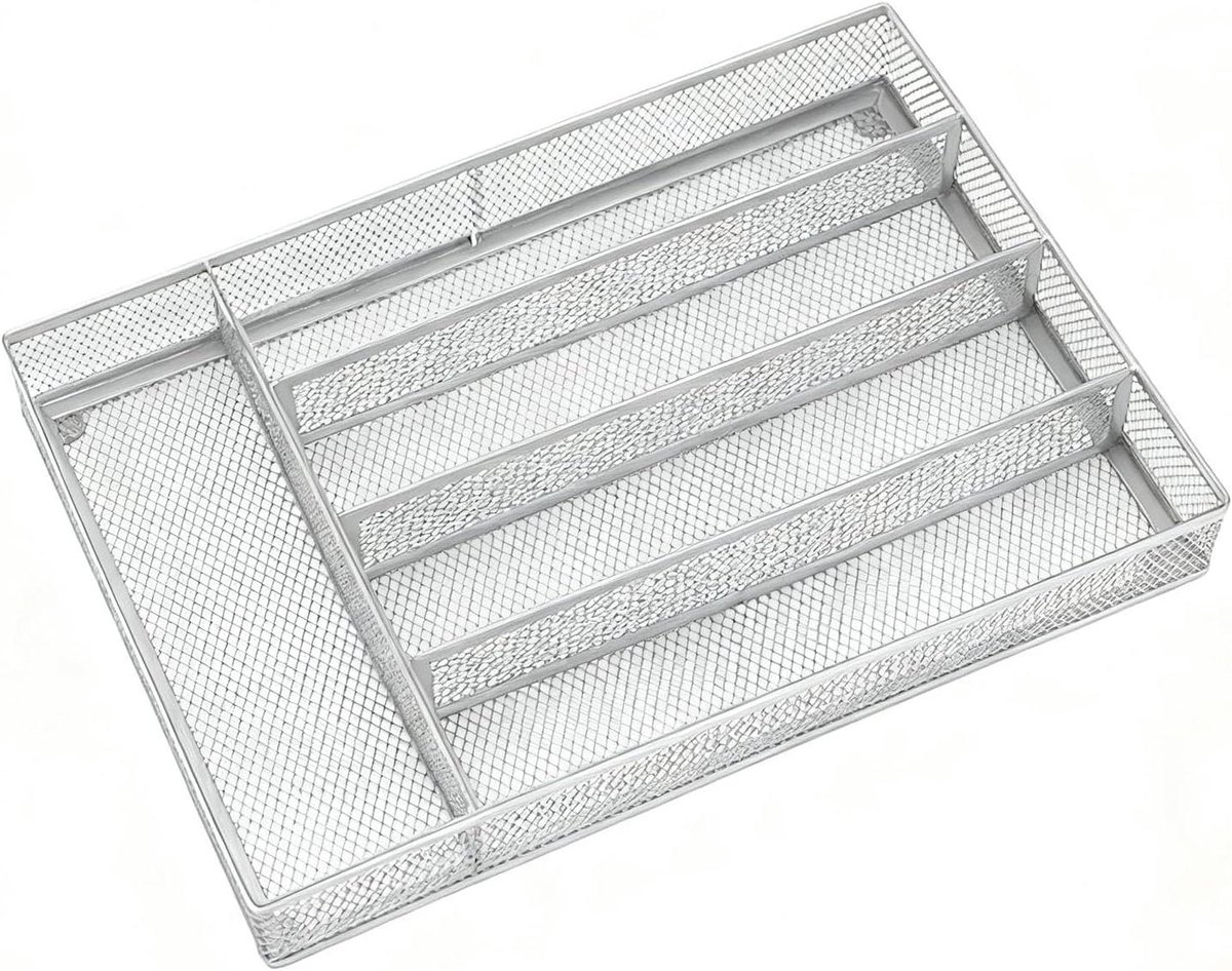 Besteklade Organizer - Opbergbak Lade - Keuken Ordenen - Mesh Ontwerp - 33x23x5 cm - Zilver