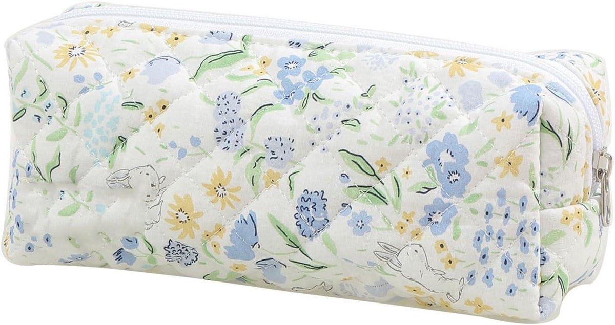 Pennentas Bloemenprint - Potlood etui - Schrijfwaren opbergen - Gewatteerd katoen - 19x8x6 cm - Meerdere bloemen